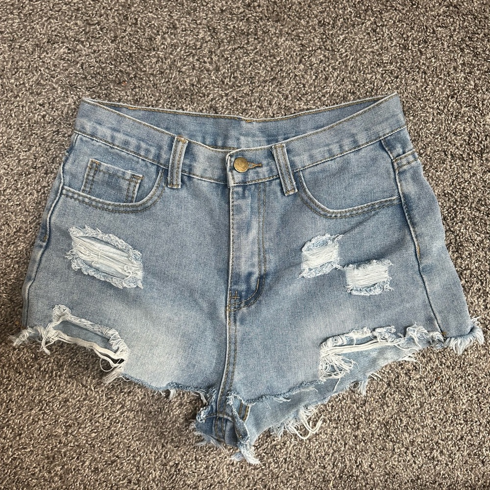 SHEIN Blue Jean Shorts Distressed High-Waisted